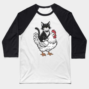 Tuxedo Cat On A Chicken Baseball T-Shirt